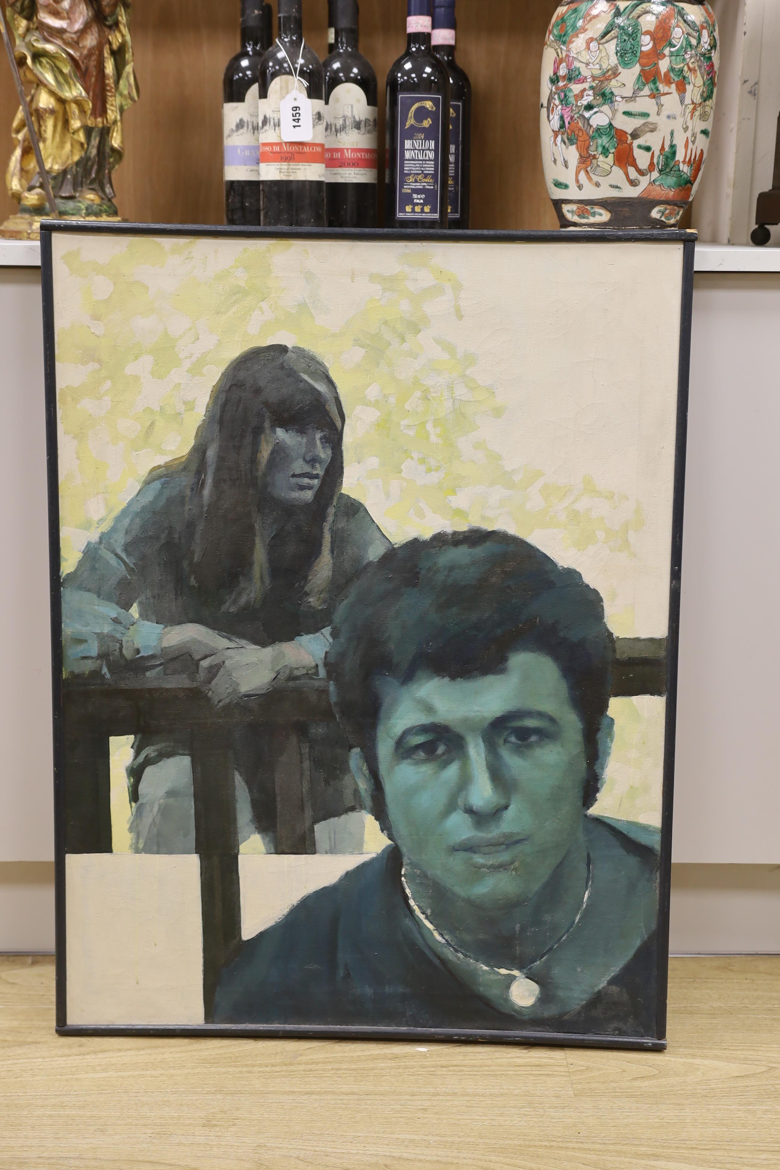 Mid / late 20th century School, oil on canvas, Double portrait, unsigned, 89 x 68cm